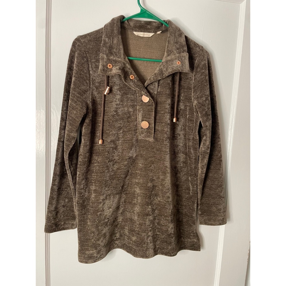 Soft Surroundings Brown Textured Knit Henley Tunic Top PS super soft